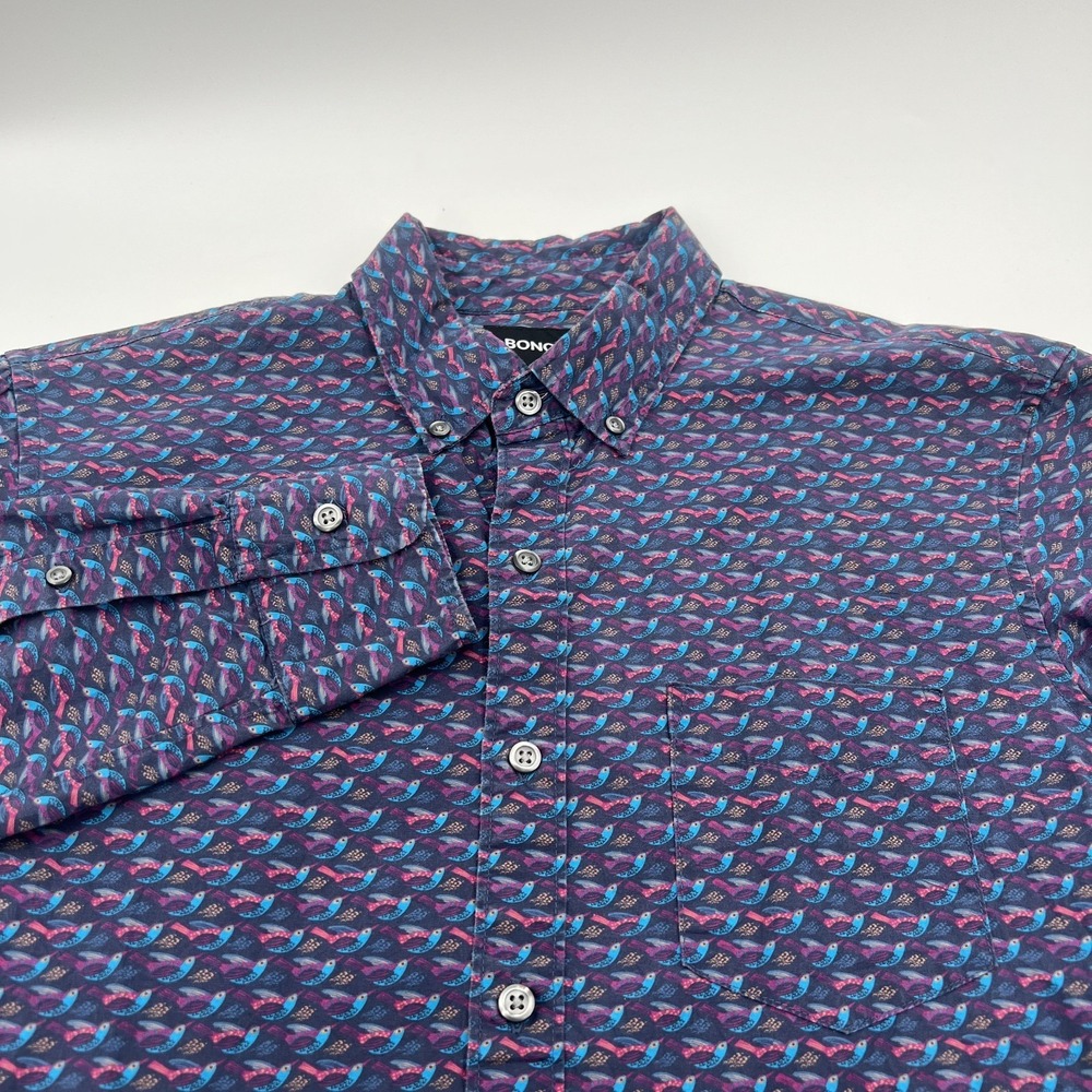 Bonobos Tailored Fit Button Down Shirt Mens S Flying Fish Angler Blue LS EUC